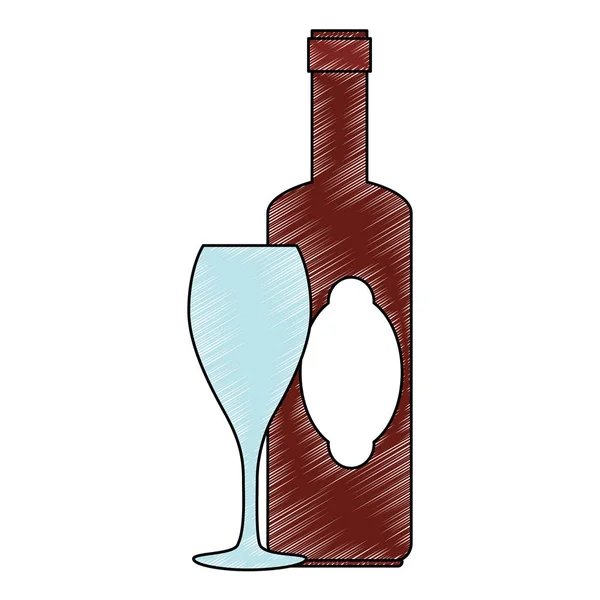 Şarap şişesi silueti ve bardak. — Stok Vektör