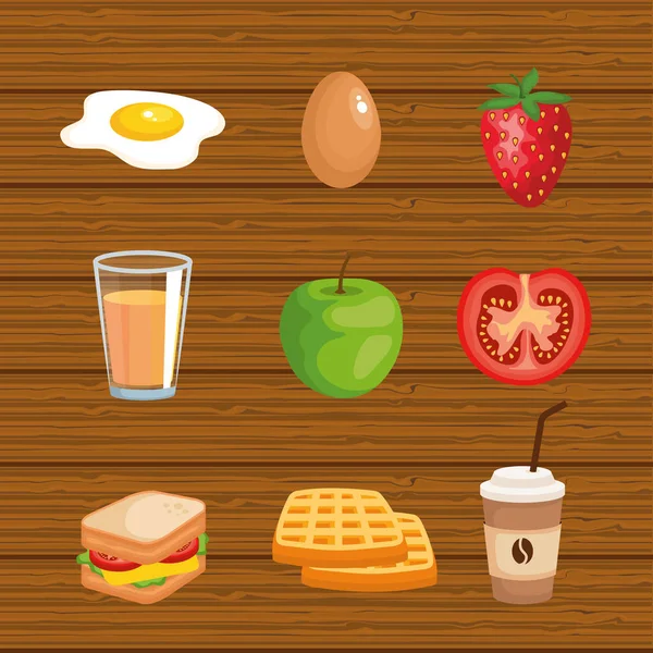 Establecer deliciosa comida de desayuno nutrición — Vector de stock