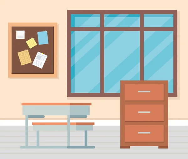 Akademisches Klassenzimmer mit Schreibtisch und Notizblock — Stockvektor