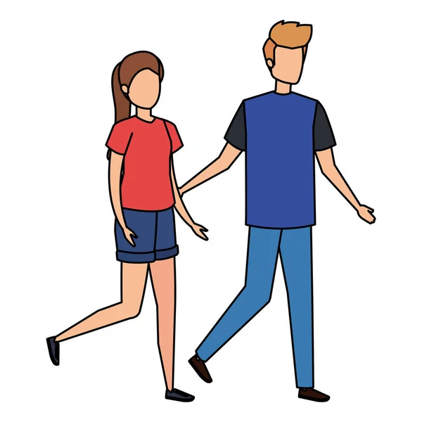 Jeune couple amoureux avatars personnages — Image vectorielle