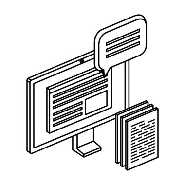 kağıt belge dosyaları ve konuşma balonu ile bilgisayar