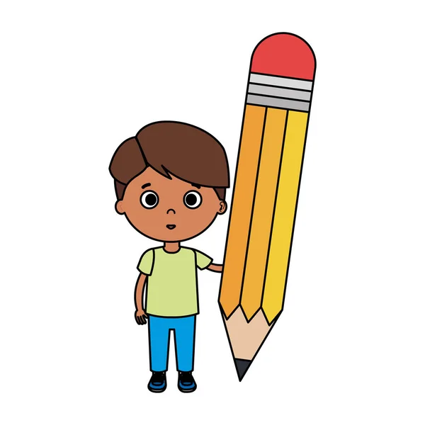 Kleiner Junge Student mit Bleistiftfigur — Stockvektor