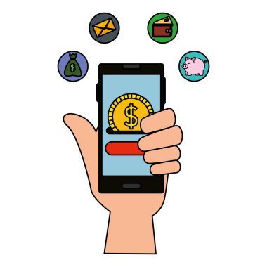 sikke para ve e-ticaret simgeleri ile akıllı telefon kullanarak el