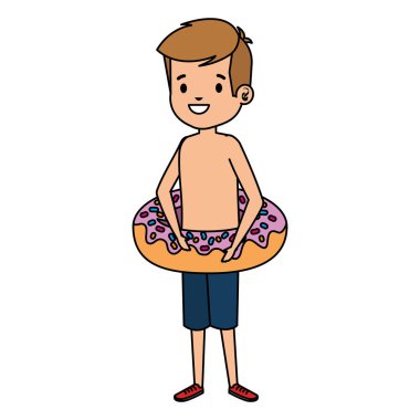 mayo ve donut float ile sevimli küçük çocuk