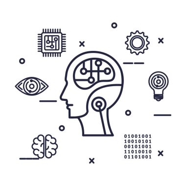 teknoloji simgeleri vektör illüstratör ile siber humanoide profili