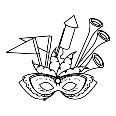 trompet ve havai fişek ile karnaval maskesi