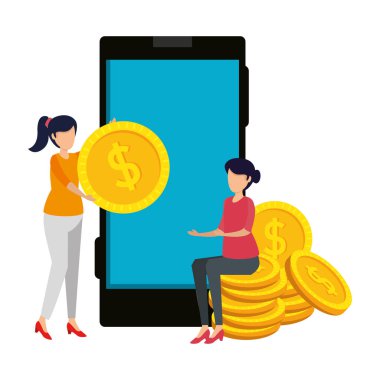 akıllı telefon ve sikke para kullanarak genç kadınlar