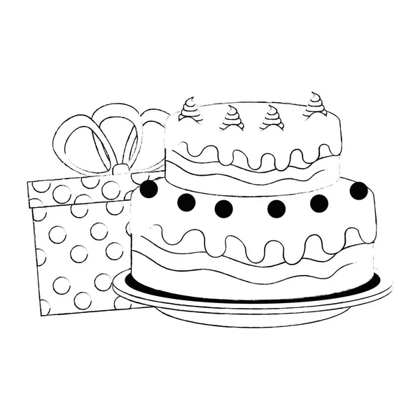 Pastel dulce y delicioso con regalos — Vector de stock