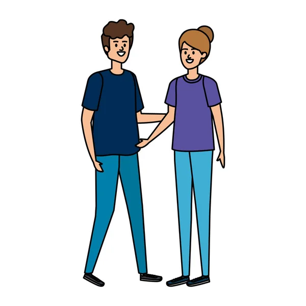 Jeune couple amoureux avatars personnages — Image vectorielle