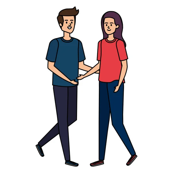 Pareja joven amantes avatares personajes — Vector de stock