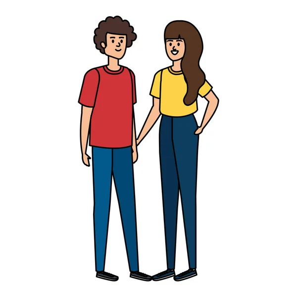 Jeune couple amoureux avatars personnages — Image vectorielle