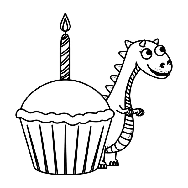 Bonito tyrannosaurus rex com cupcake doce —  Vetores de Stock