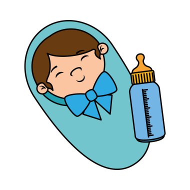 şişe süt ile sevimli küçük çocuk bebek