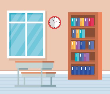 kitaplık ve masa içinde kitap ile akademik sınıf