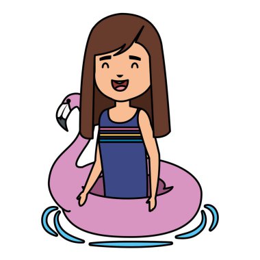 flaman şamandıra ile sevimli küçük kız bayan