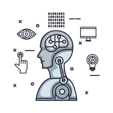 teknoloji simgeleri vektör illüstratör ile siber humanoide profili