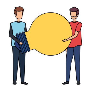 Genç erkekler ampul ışığı karakterlerini kaldırıyor