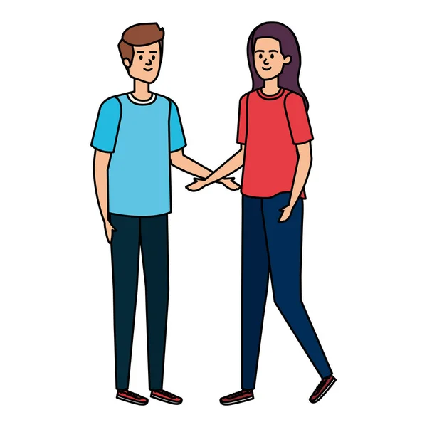 Jeune couple amoureux avatars personnages — Image vectorielle