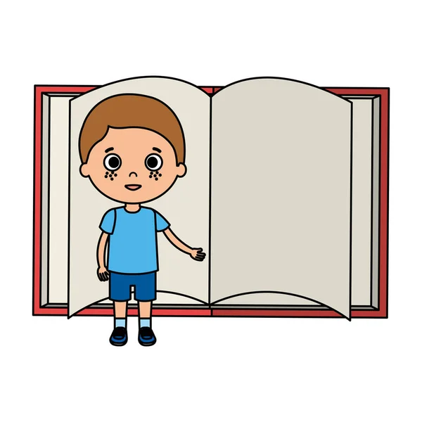 Niño pequeño estudiante con carácter de libro — Vector de stock
