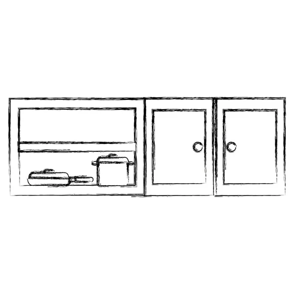 Кухонные полки деревянные с посудой — стоковый вектор