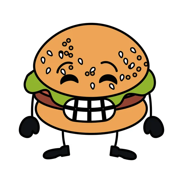 Lezzetli burger kawaii karakter vektör illüstrasyon — Stok Vektör