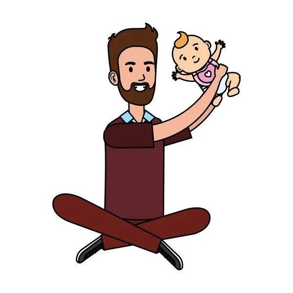 Padre levantando pequeños personajes de bebé — Archivo Imágenes Vectoriales
