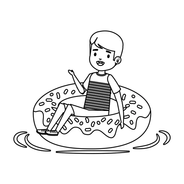 Lindo niño pequeño con camisa y donut float — Vector de stock