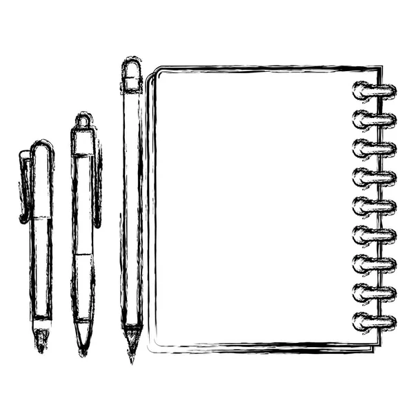 Notebook escola com lápis e canetas —  Vetores de Stock