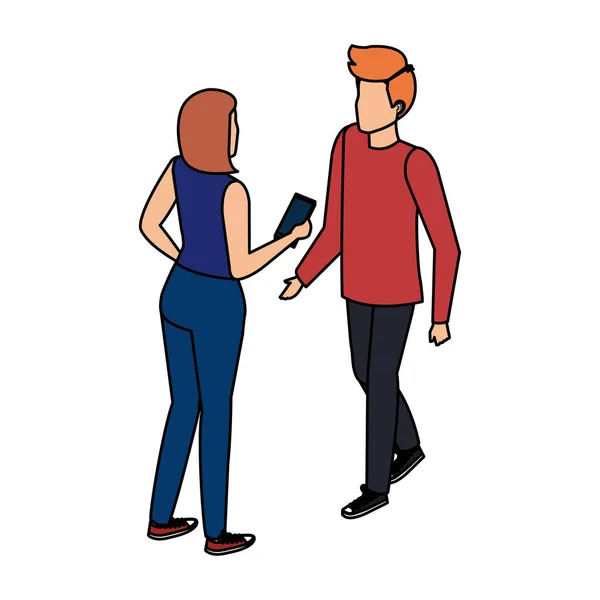 Joven pareja hablando con smartphone — Vector de stock
