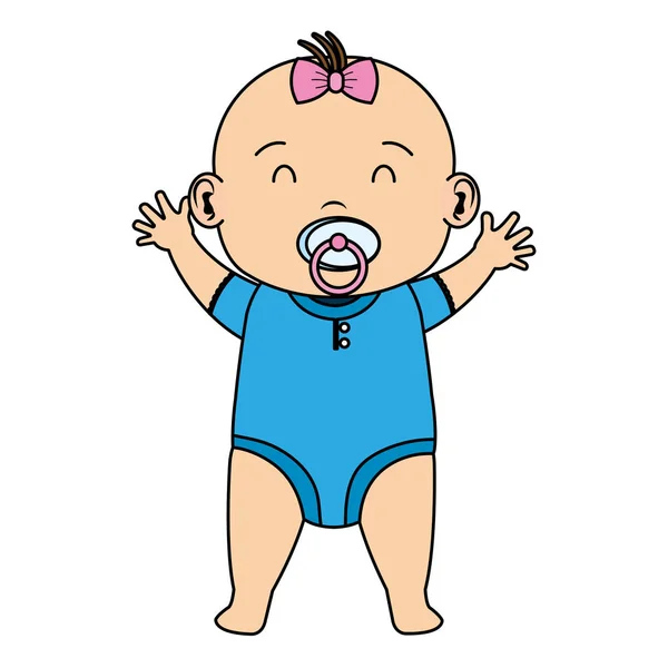 Cute little baby girl with pacifier character — Stock Vector