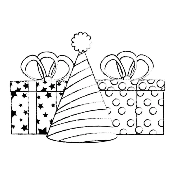 Подарункові коробки подарунки з вечіркою капелюха — стоковий вектор