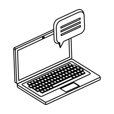 konuşma kabarcığı ile dizüstü bilgisayar cihazı