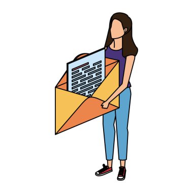 Mektupları kaldıran genç bir kadın.