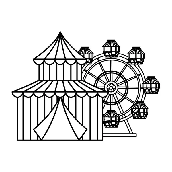 Circus tent carnival with panoramic wheel — Stock Vector