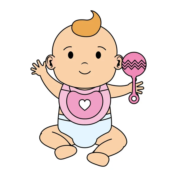 Cute little baby girl with bell character — Stock Vector