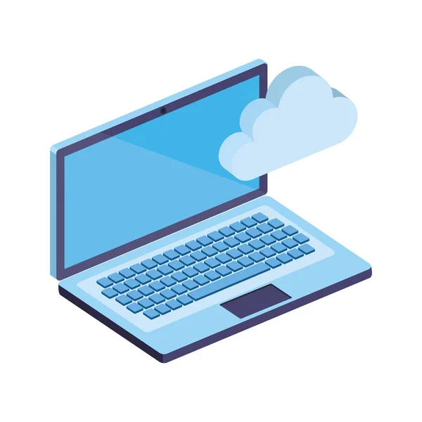Ordinateur portable avec cloud computing — Image vectorielle