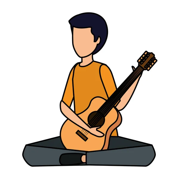 Fiatalember gitározik hangszeren — Stock Vector