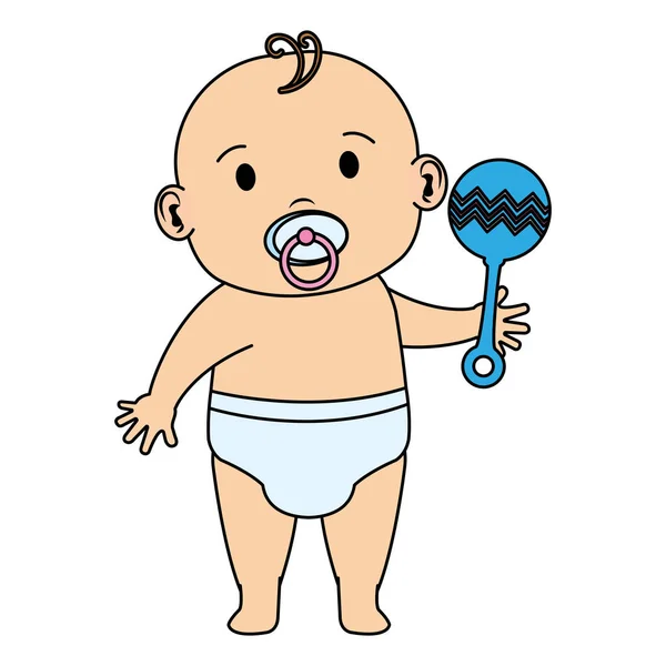 Cute Little Baby Boy z smoczka i charakter dzwonka — Wektor stockowy