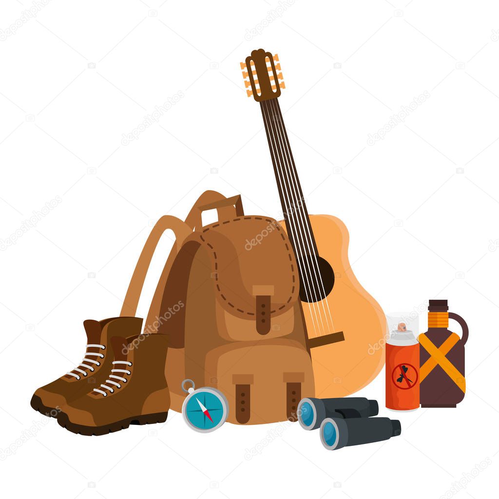 camping travel bag with guitar and equipment