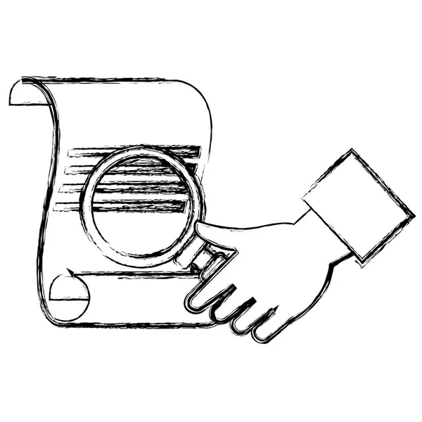 Kéz nagyító és pergamen — Stock Vector