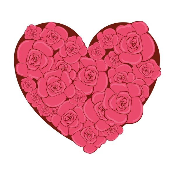 美丽的玫瑰与心脏形状 — 图库矢量图片