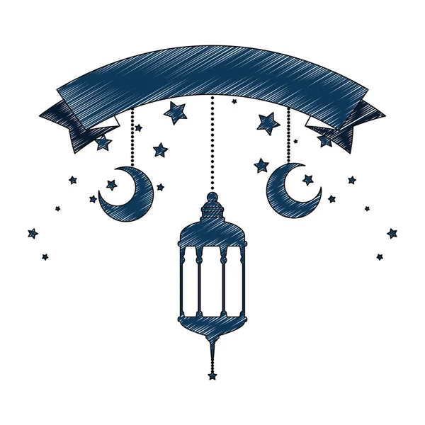 Lámparas colgantes y decoración de cinta ramadán kareem celebración — Archivo Imágenes Vectoriales