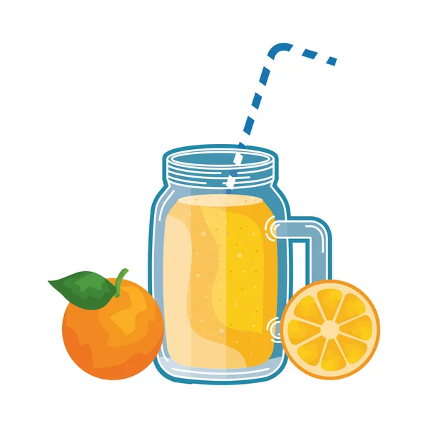 Jugo de naranja frasco de bebida de frutas con paja — Vector de stock