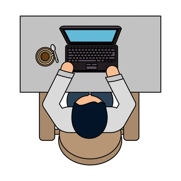 Affärsman som använder laptop på arbetsplatsen AirView — Stock vektor