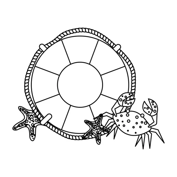 Flotteur marin avec crabe et étoile de mer — Image vectorielle