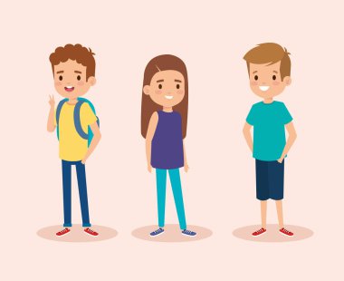 saç modeli ile mutlu erkek ve kız çocuk seti