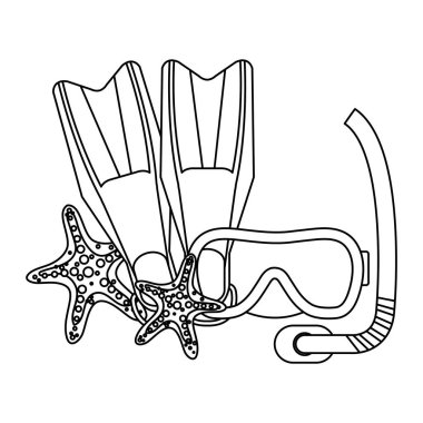 dalış şnorkel maskesi ve denizyıldızı ile yüzgeçleri