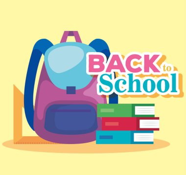 kitap ve üçgen cetvel malzemeleri ile sırt çantası