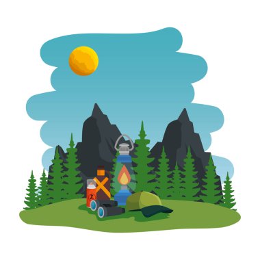 ekipman sahne ile kamp bölgesi