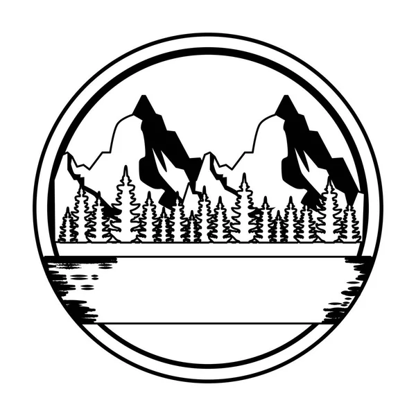 Marco circular con zona forestal y montañosa — Vector de stock